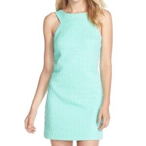 Lilly Pulitzer Size M Shift Dress Seafoam Green & Metallic Silver Textured